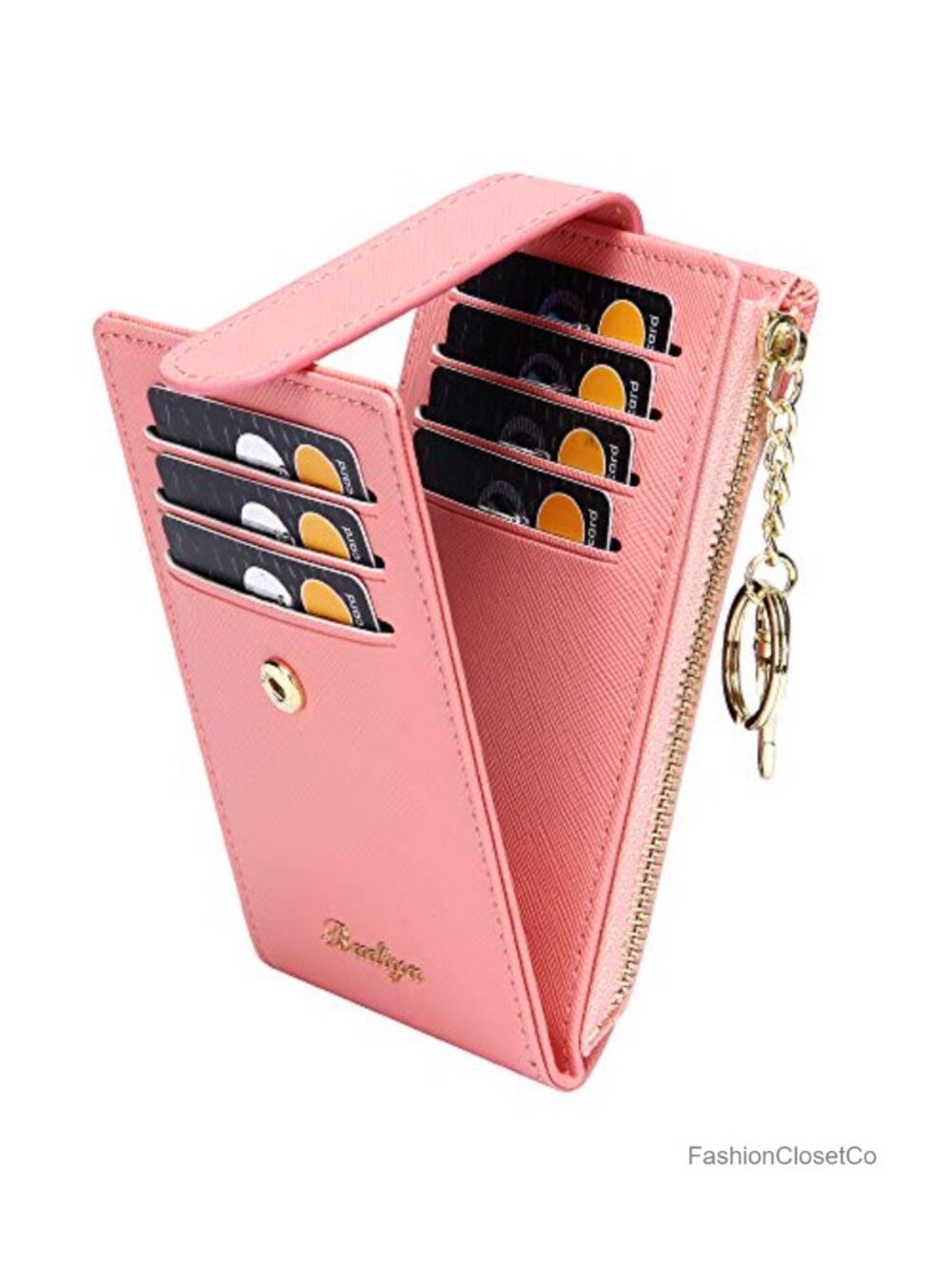 Slim Women RFID Blocking Bifold Compact 9 Card Slots Wallet with Zipper Coin